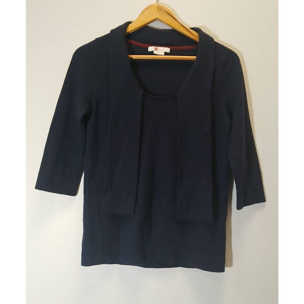 Boden womens small shawl collar neck sweater cashmere wool navy blue